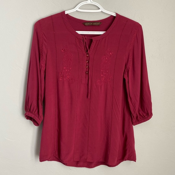 SAMLIN Red Blouse with Embroidered Design Buttoned 3/4 Sleeves - Picture 1 of 12